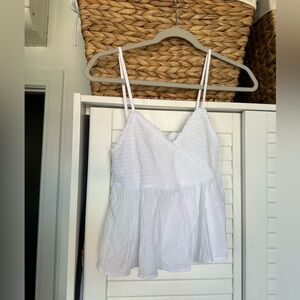 White Smocked Peplum Tank